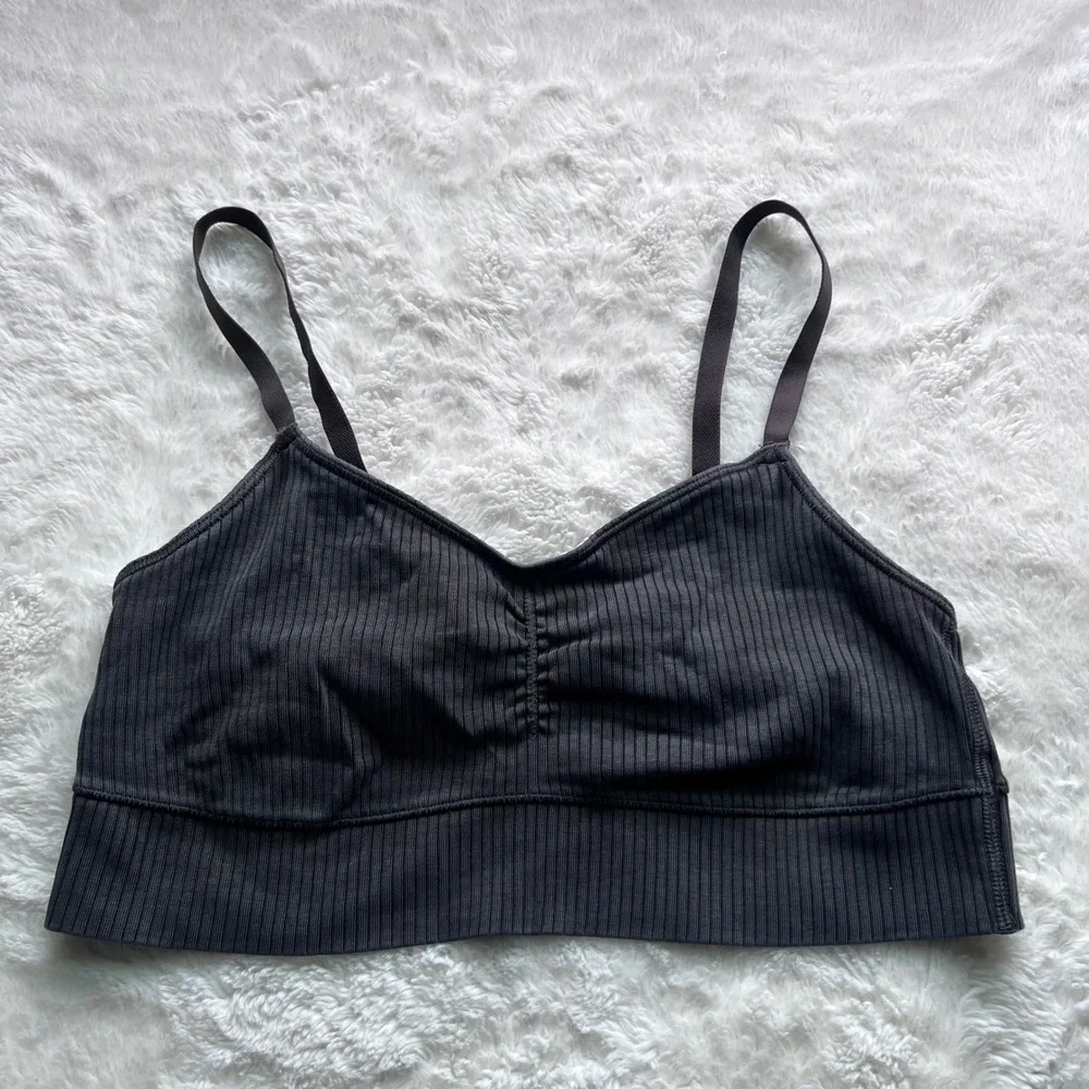 OFFLINE by Aerie Recharge Ribbed V-Neck Sports Bra Bralette Gray Size Large NWOT